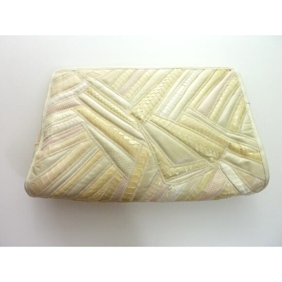 Vintage Womens Clutch Cream Faux Lizard Faux Leather Handbag Purse - Picture 2 of 6